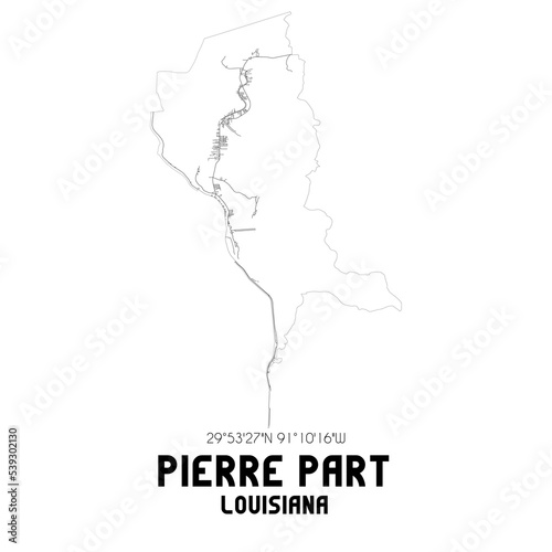 Pierre Part Louisiana. US street map with black and white lines.