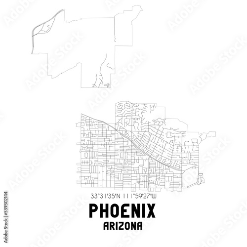 Phoenix Arizona. US street map with black and white lines.
