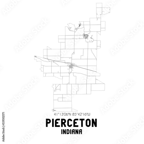 Pierceton Indiana. US street map with black and white lines.