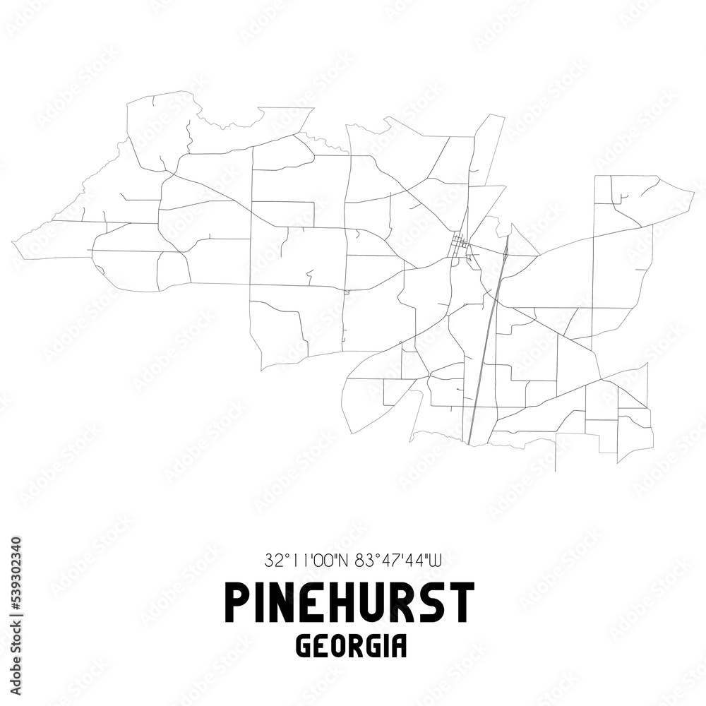 Pinehurst Georgia. US street map with black and white lines.