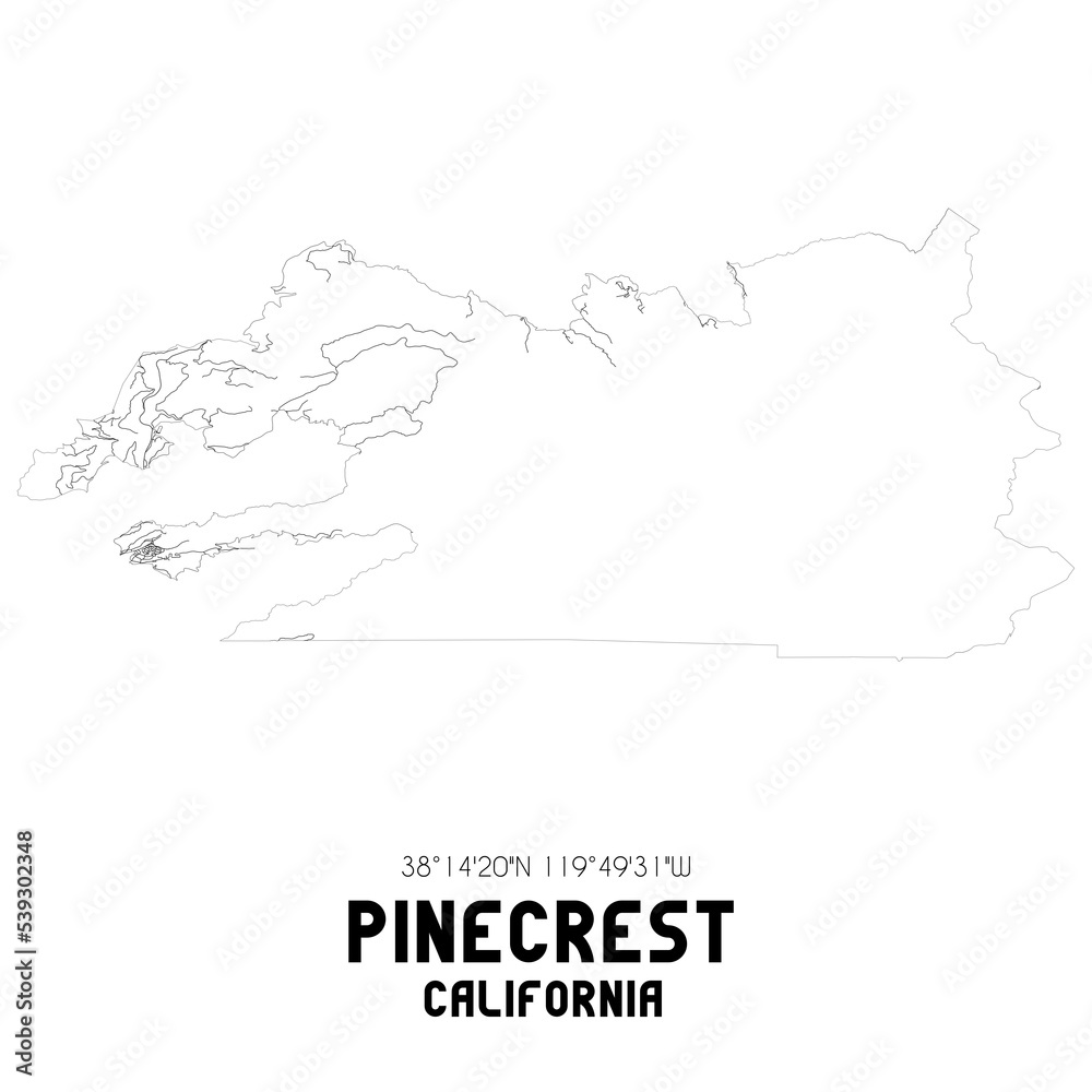 Pinecrest California. US street map with black and white lines.