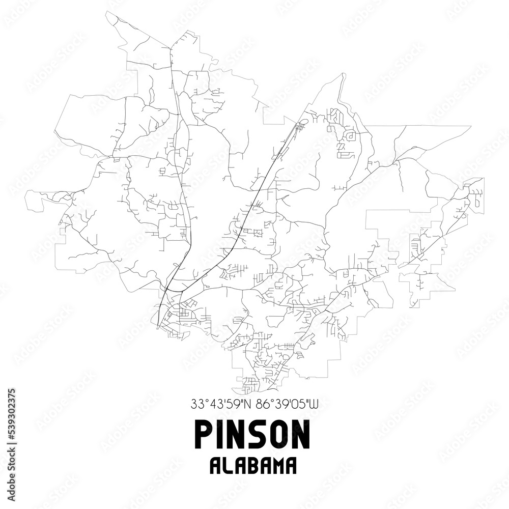 Pinson Alabama. US street map with black and white lines. Pinson Alabama. US street map with black and white lines.