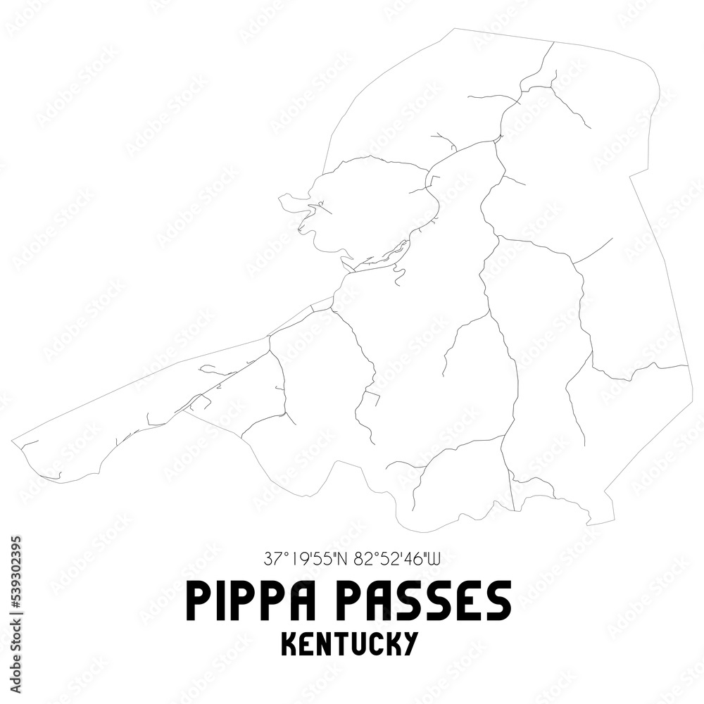 Pippa Passes Kentucky. US street map with black and white lines. Stock