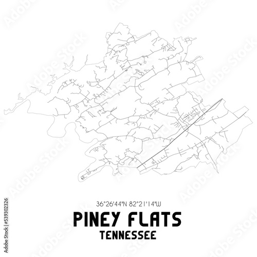 Piney Flats Tennessee. US street map with black and white lines.