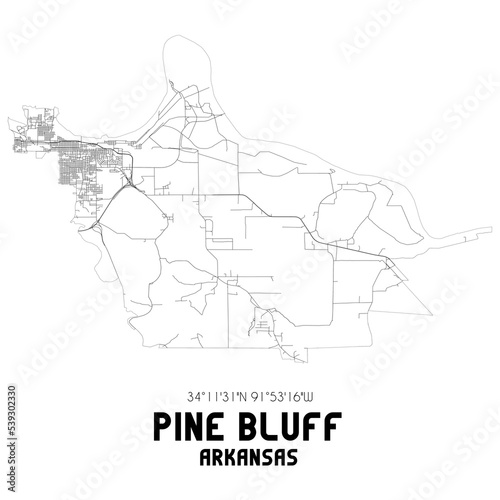 Pine Bluff Arkansas. US street map with black and white lines.