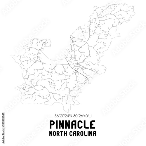 Pinnacle North Carolina. US street map with black and white lines.