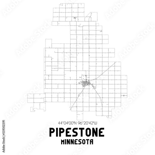 Pipestone Minnesota. US street map with black and white lines.
