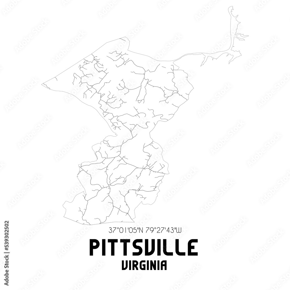 Pittsville Virginia. US street map with black and white lines.