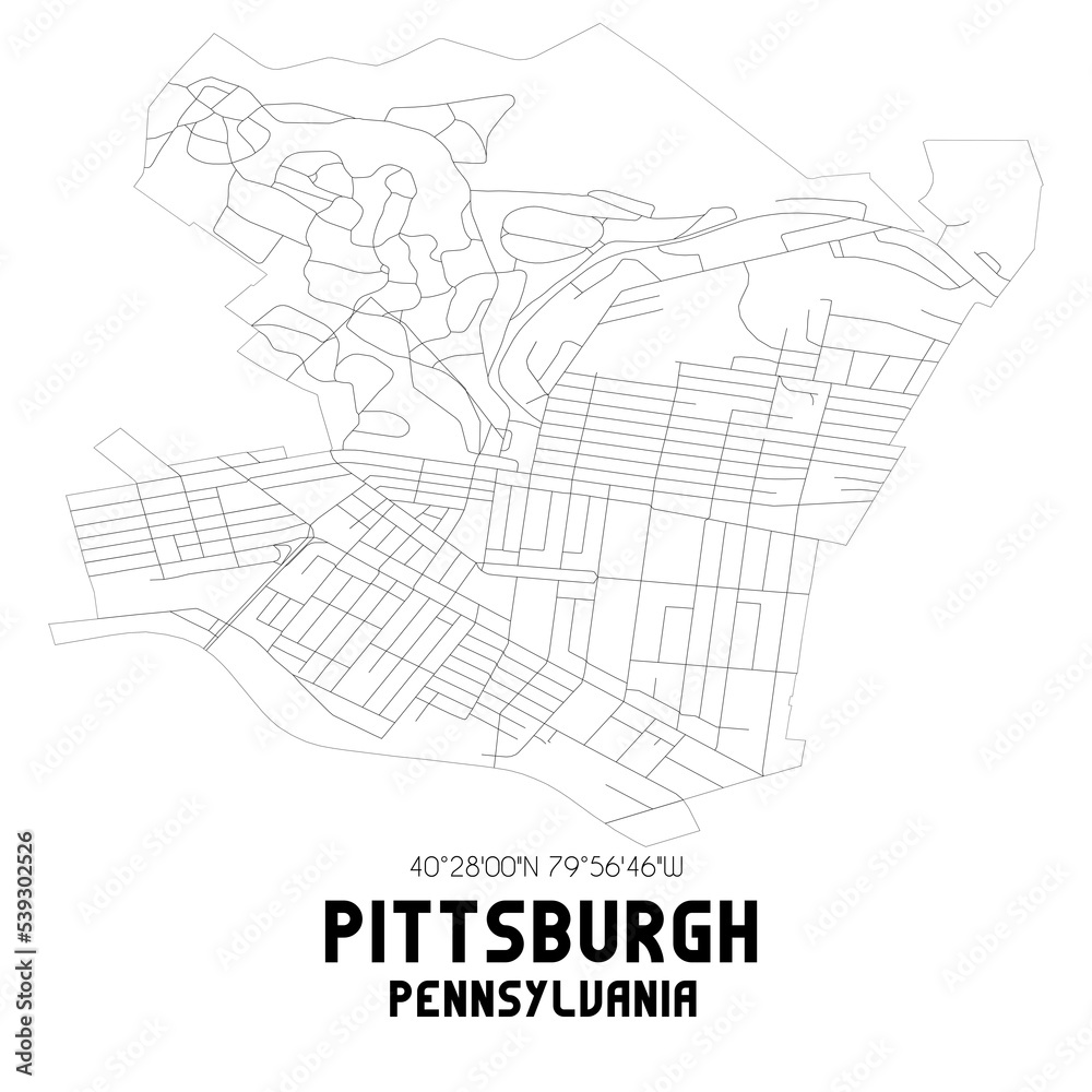 Pittsburgh Pennsylvania. US street map with black and white lines.