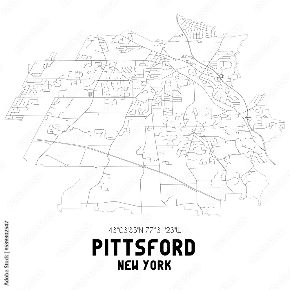 Pittsford New York. US street map with black and white lines.