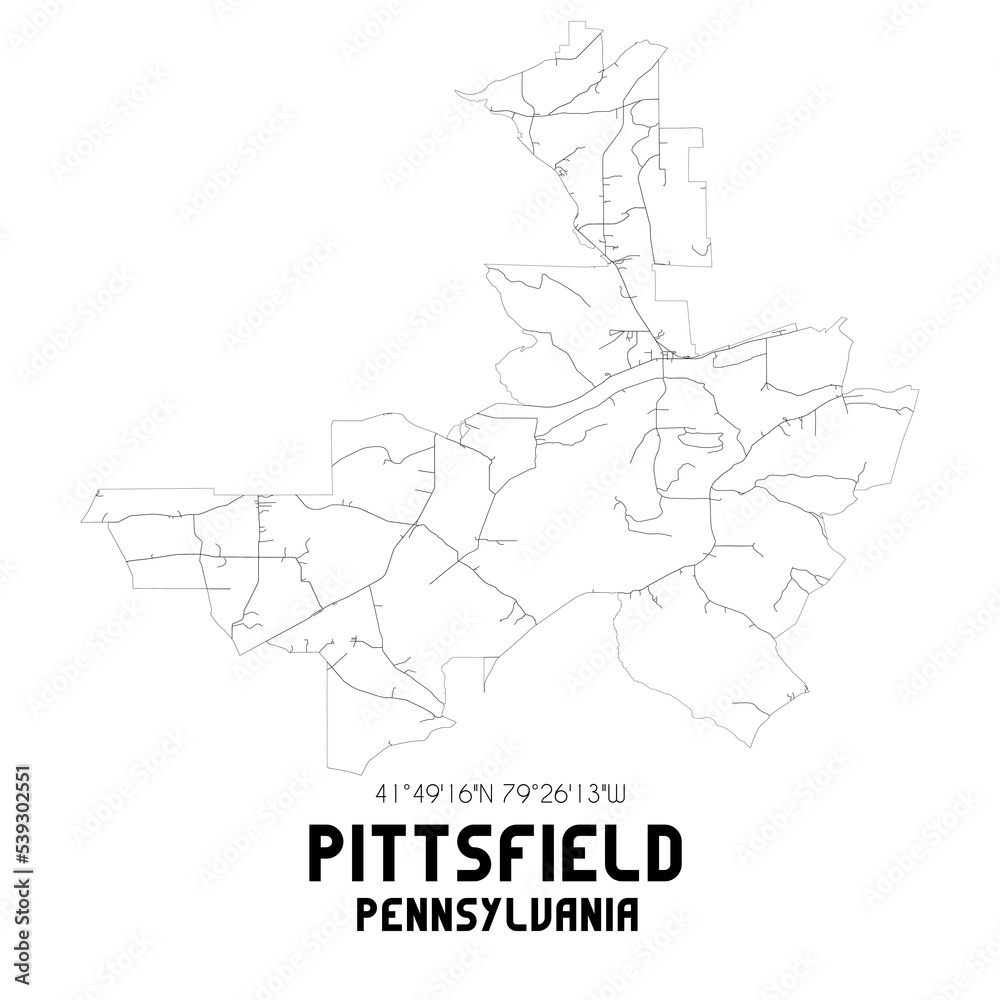 Pittsfield Pennsylvania. US street map with black and white lines.