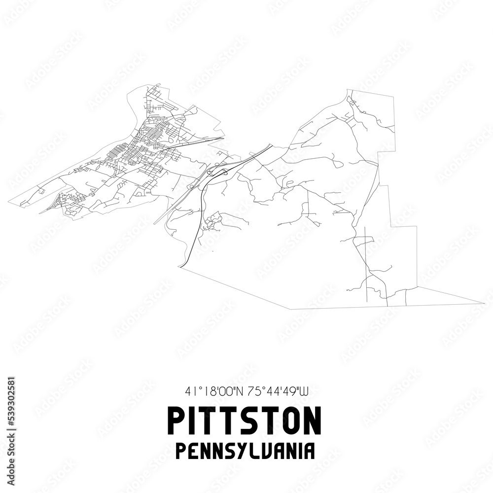 Pittston Pennsylvania. US street map with black and white lines.