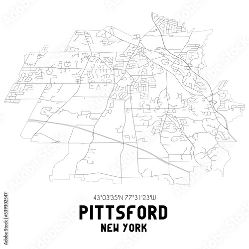 Pittsford New York. US street map with black and white lines.