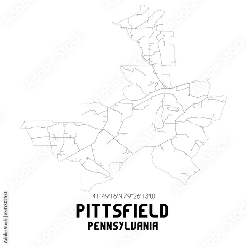 Pittsfield Pennsylvania. US street map with black and white lines.