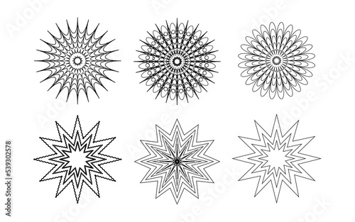 Snowflakes Doodle set style , black and white Outline Mandala. Vector illustration.