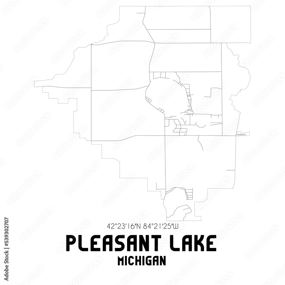 Pleasant Lake Michigan. US street map with black and white lines.