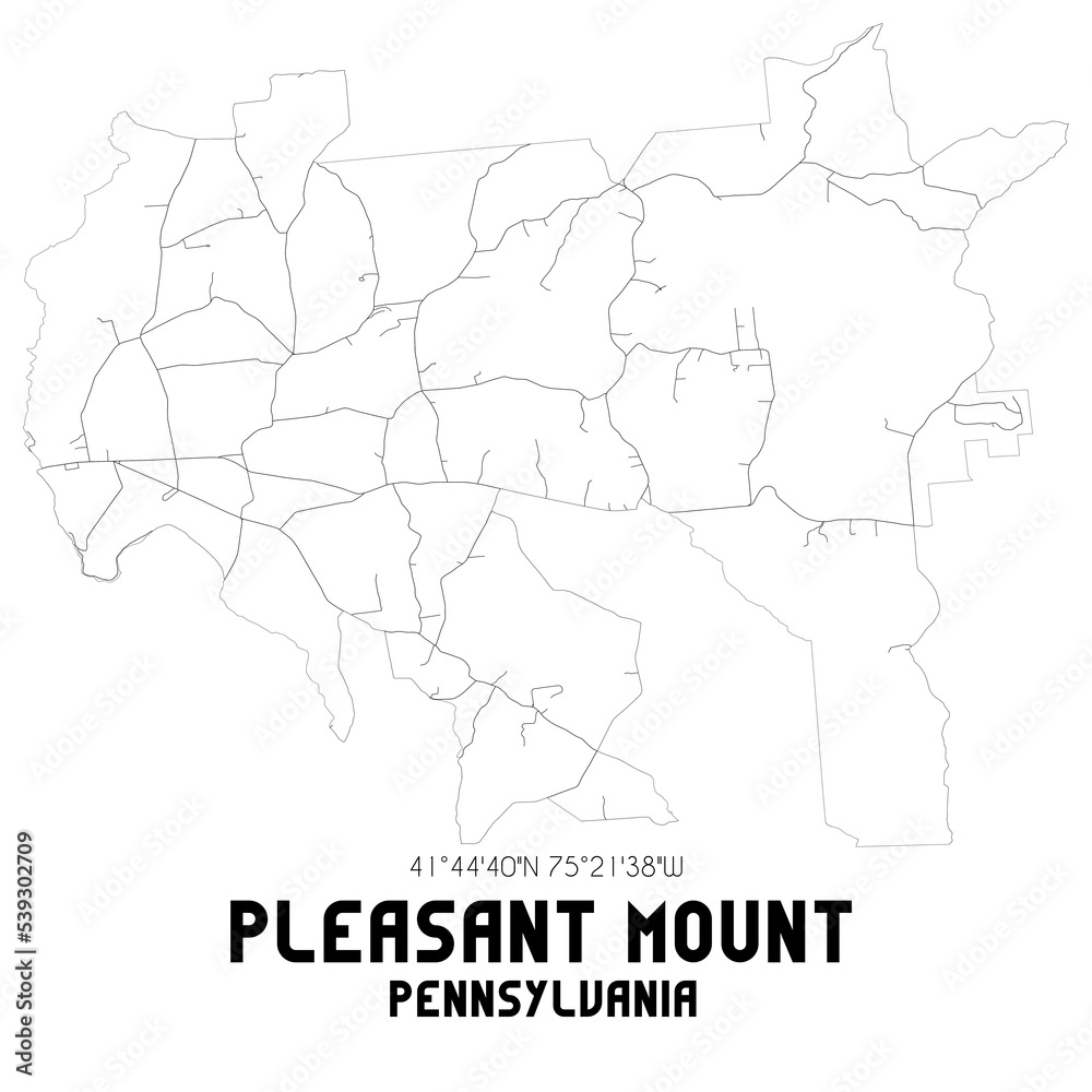 Pleasant Mount Pennsylvania. US street map with black and white lines.