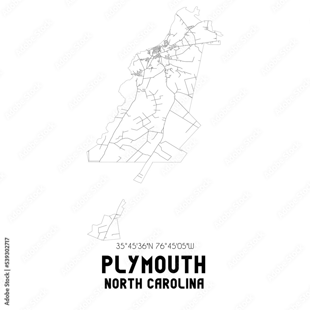 Plymouth North Carolina. US street map with black and white lines. Plymouth North Carolina. US street map with black and white lines.