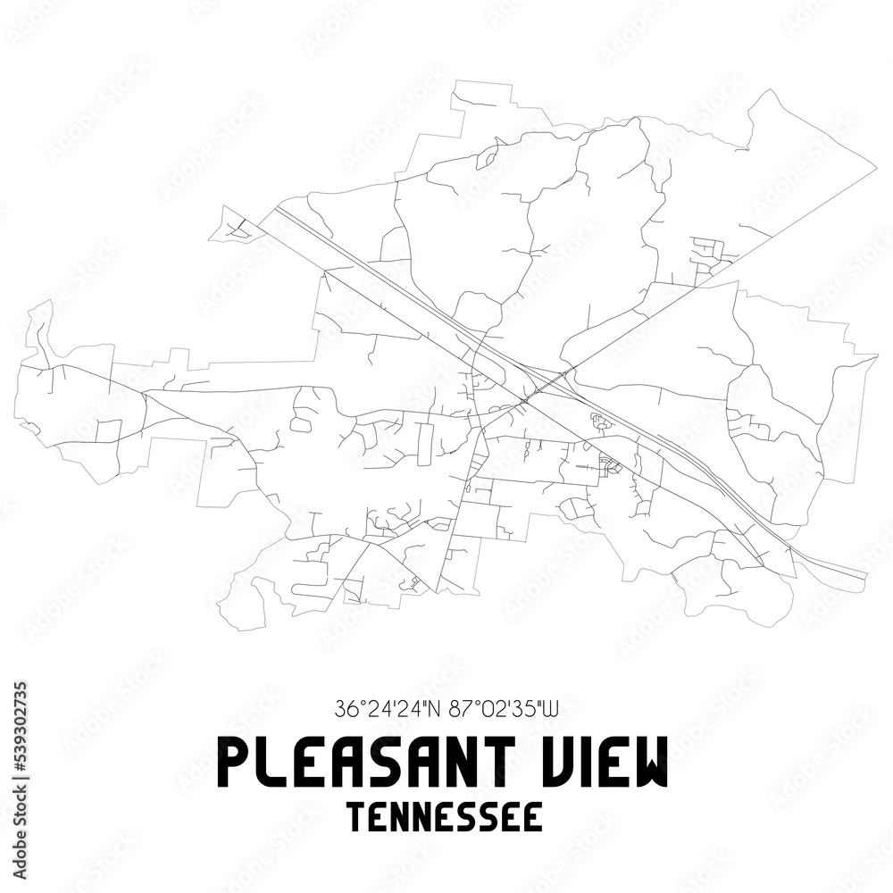 Pleasant View Tennessee. US street map with black and white lines.