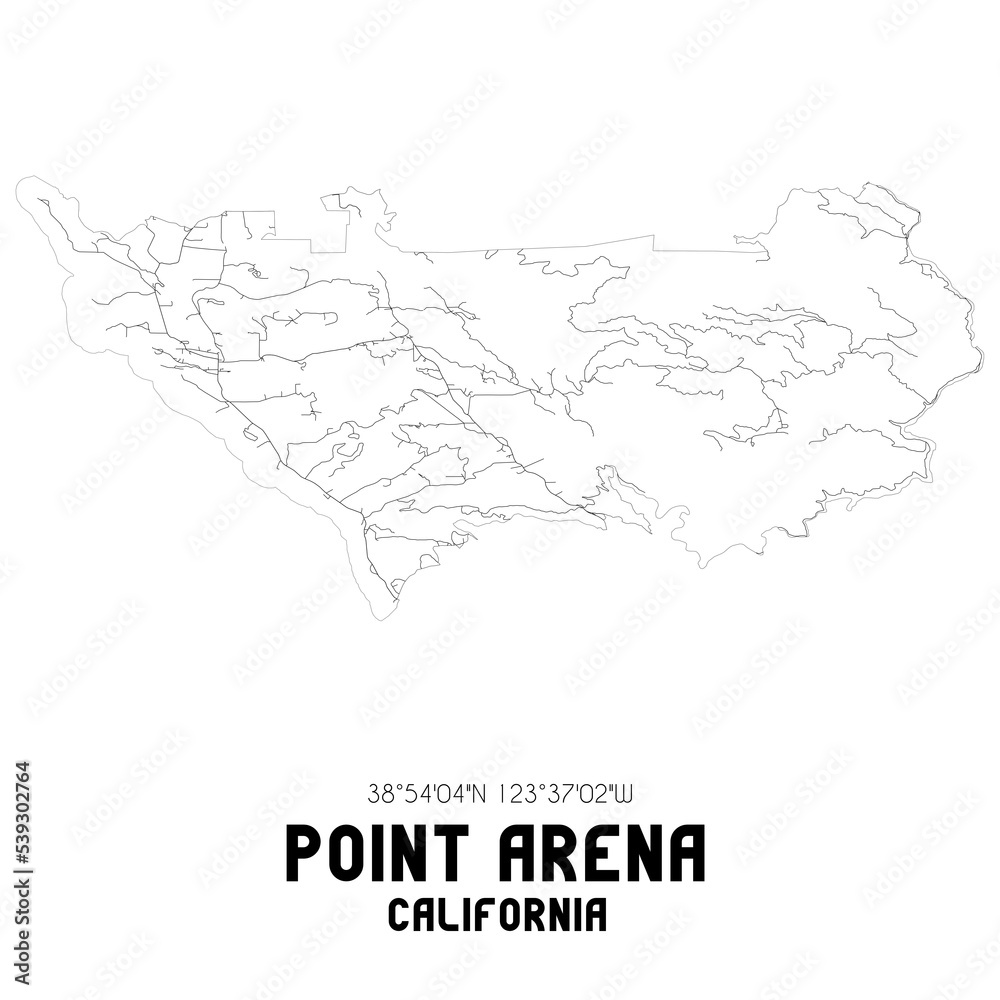 Point Arena California. US street map with black and white lines.
