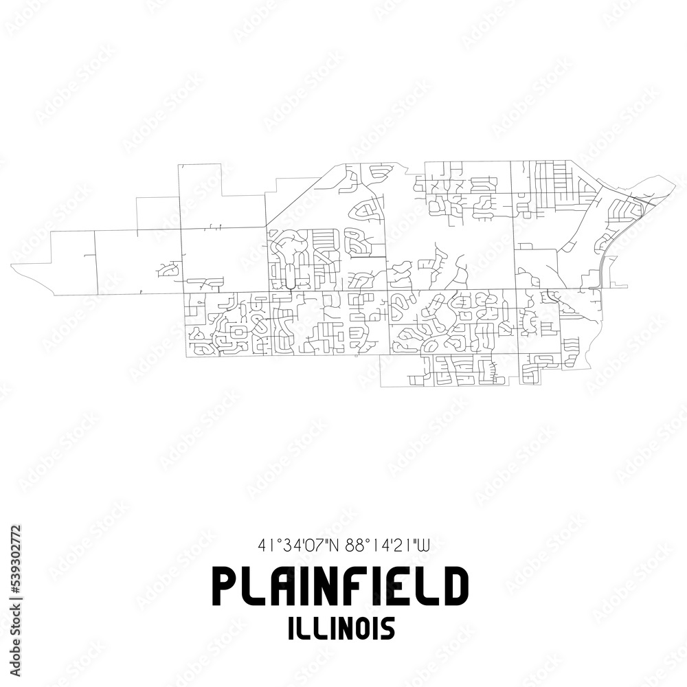 Plainfield Illinois. US street map with black and white lines.