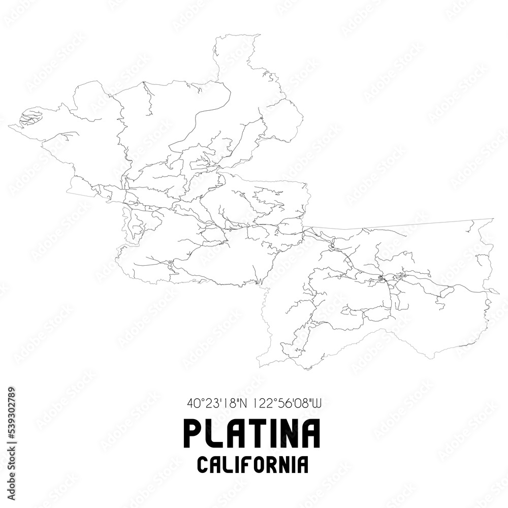 Platina California. US street map with black and white lines.