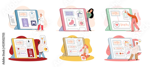 Online medical consultation and support metaphor. Online doctor. Healthcare services, Ask doctor. Tele medicine e-health service. Therapist videocalling phone screen. Diagnosis treatment of patients