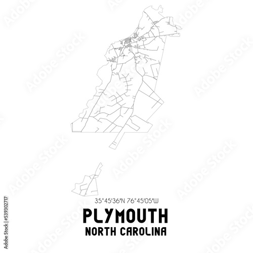 Plymouth North Carolina. US street map with black and white lines.