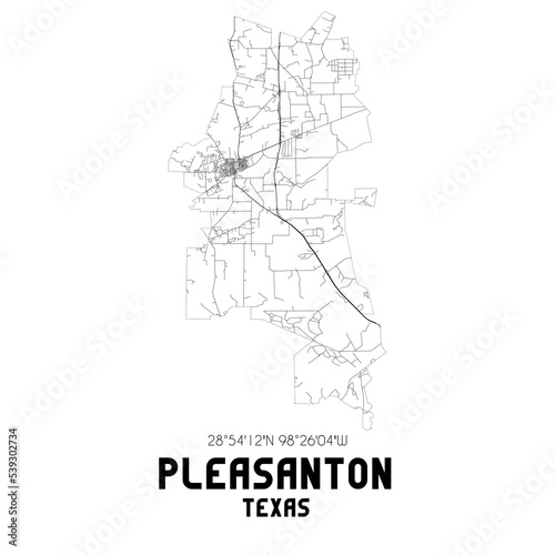 Pleasanton Texas. US street map with black and white lines.