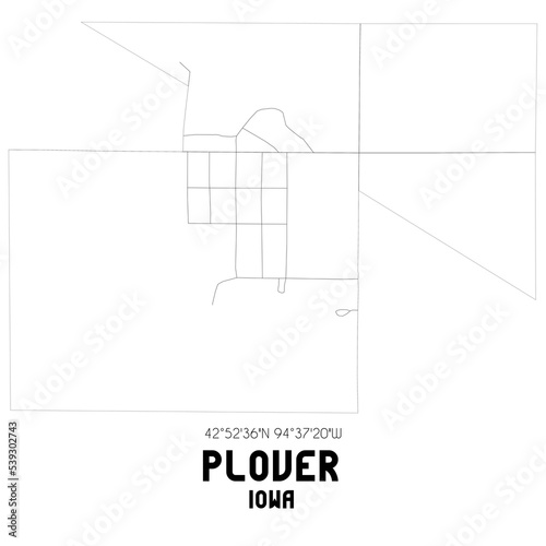 Plover Iowa. US street map with black and white lines. photo