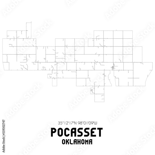 Pocasset Oklahoma. US street map with black and white lines.