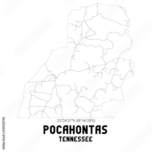 Pocahontas Tennessee. US street map with black and white lines. photo