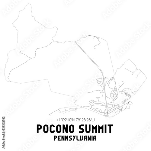 Pocono Summit Pennsylvania. US street map with black and white lines. photo