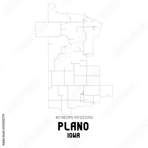 Plano Iowa. US street map with black and white lines.