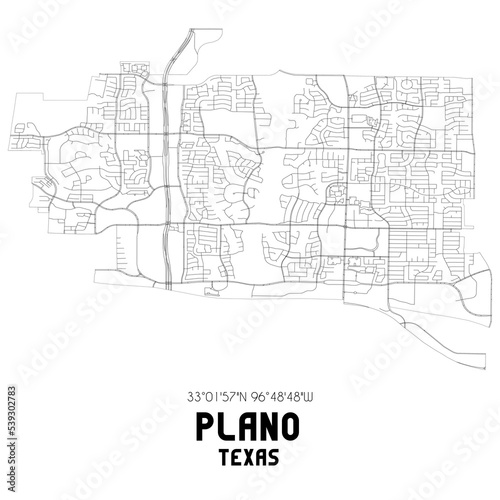 Plano Texas. US street map with black and white lines. photo