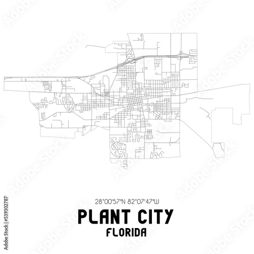 Plant City Florida. US street map with black and white lines.