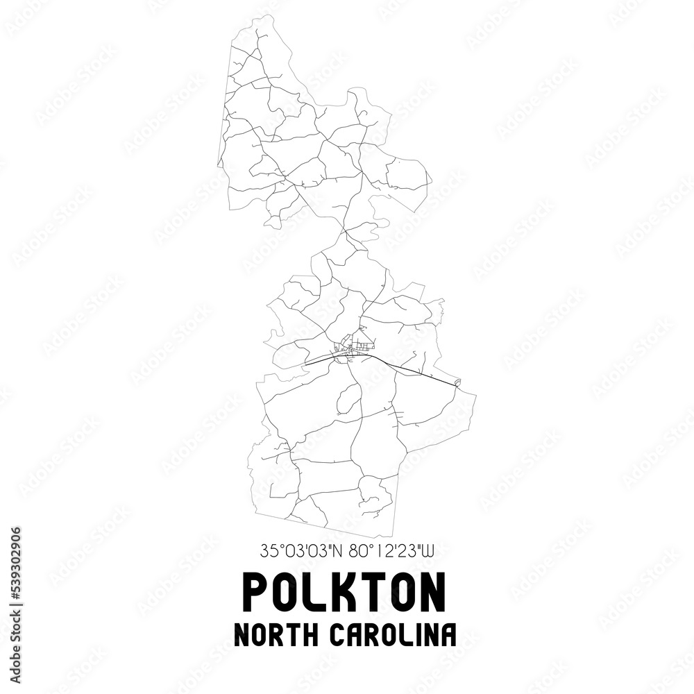 Polkton North Carolina. US street map with black and white lines. Stock