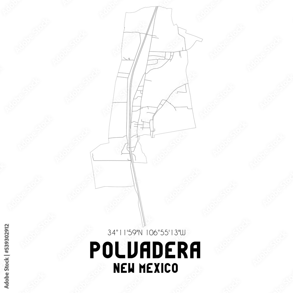 Polvadera New Mexico. US street map with black and white lines.