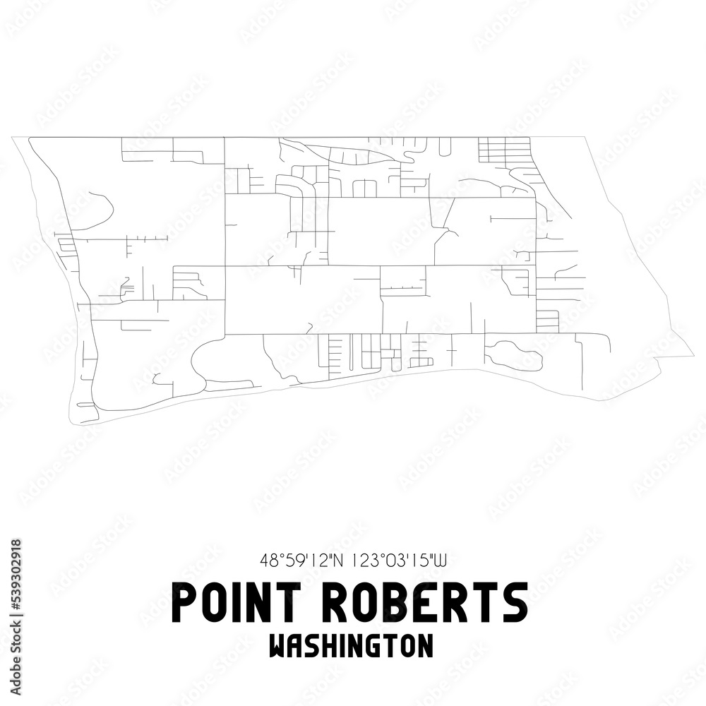 Point Roberts Washington. US street map with black and white lines