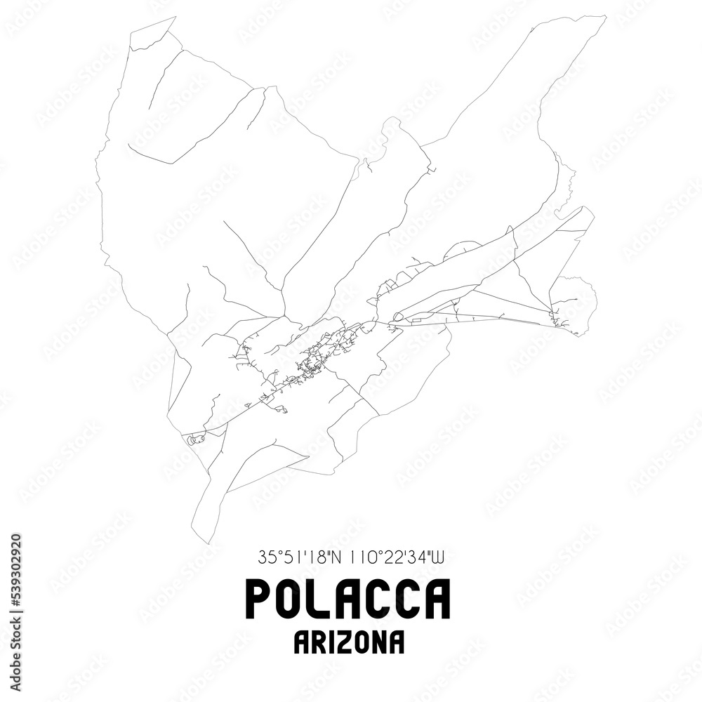Polacca Arizona. US street map with black and white lines. Stock