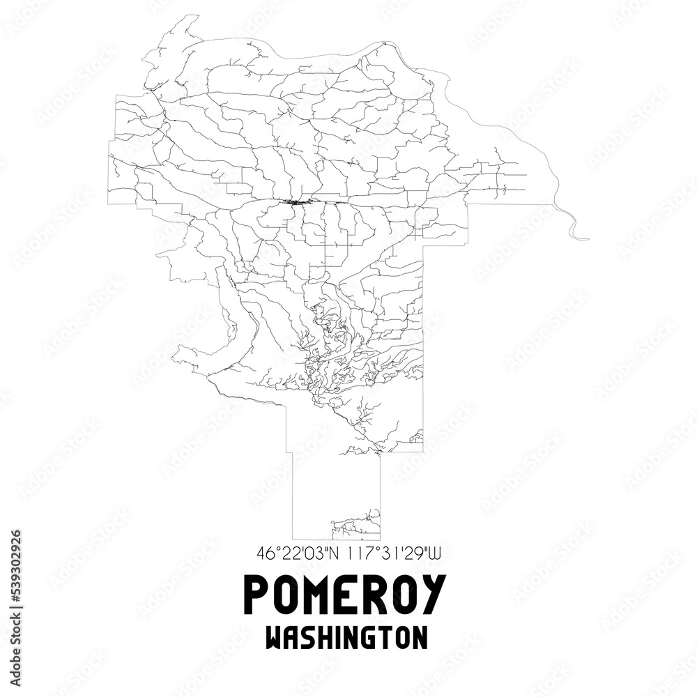 Pomeroy Washington. US street map with black and white lines.
