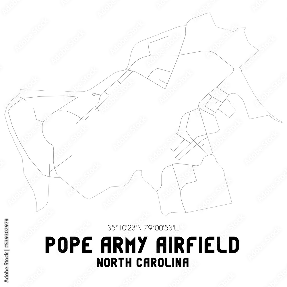Pope Army Airfield North Carolina. US street map with black and white lines.