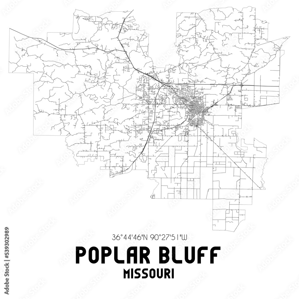 Poplar Bluff Missouri US Street Map With Black And White Lines Stock poplar-bluff-missouri-us-street-map-with-black-and-white-lines-stock