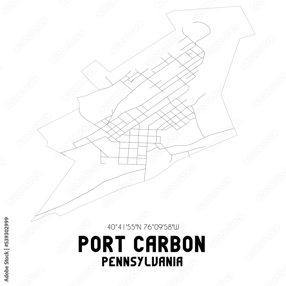 Port Carbon Pennsylvania. US street map with black and white lines.
