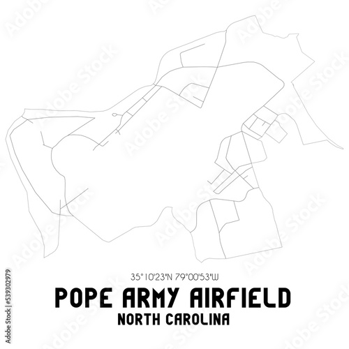 Pope Army Airfield North Carolina. US street map with black and white lines.