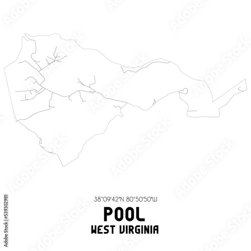 Pool West Virginia. US street map with black and white lines.