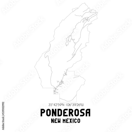 Ponderosa New Mexico. US street map with black and white lines. photo