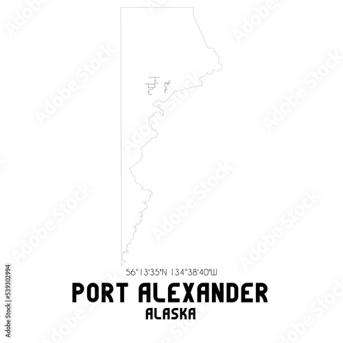 Port Alexander Alaska. US street map with black and white lines.