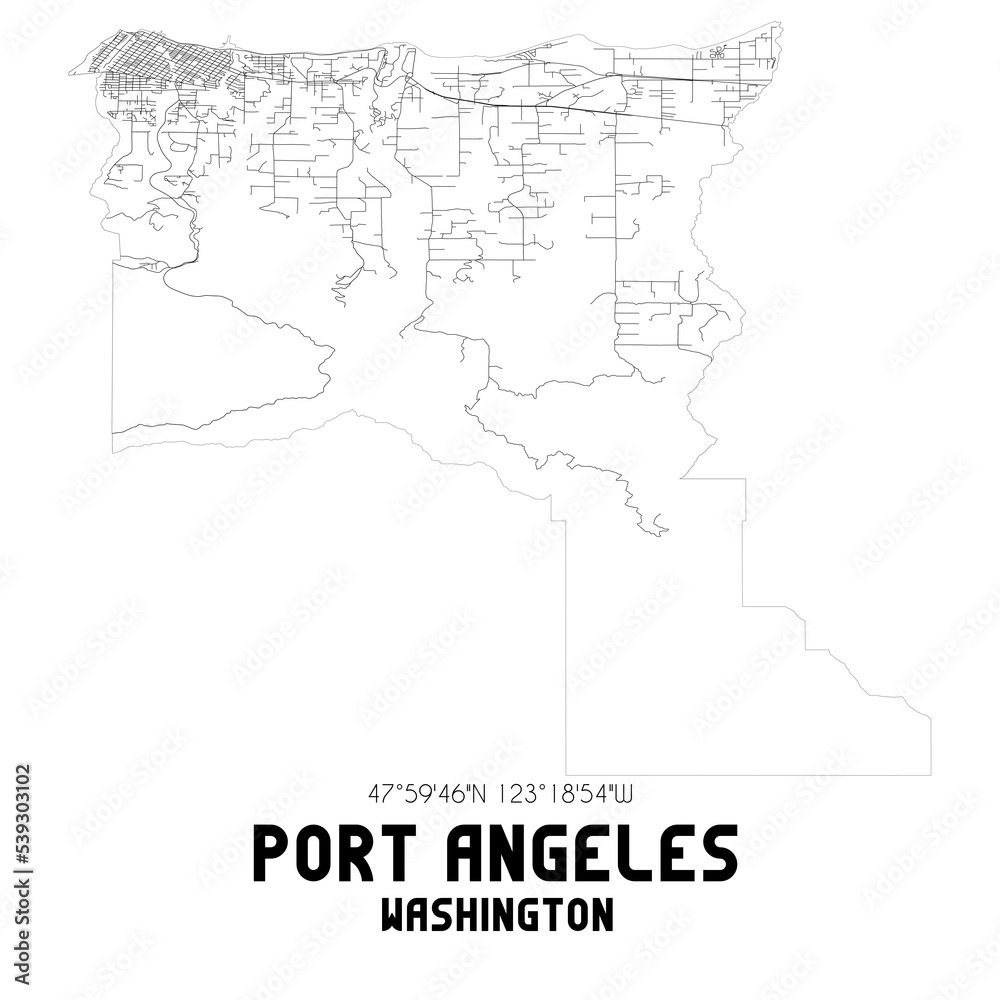 Port Angeles Washington. US street map with black and white lines.