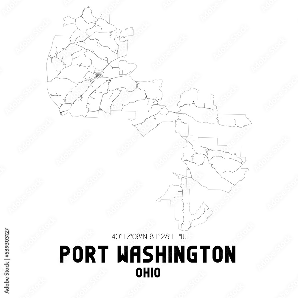 Port Washington Ohio. US street map with black and white lines.